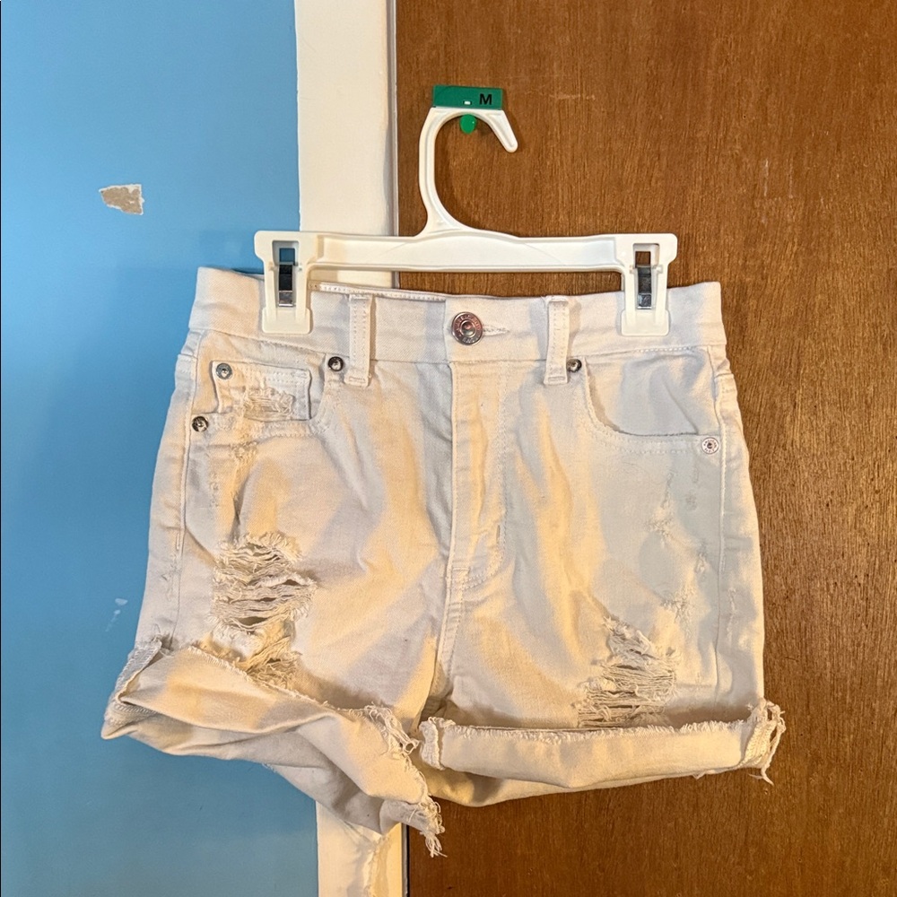 Women's Distressed White Denim Shorts